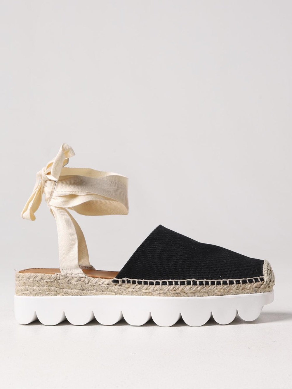 Marni Woven Espadrille Platform Sandals with Ankle Tie - Black/Cream